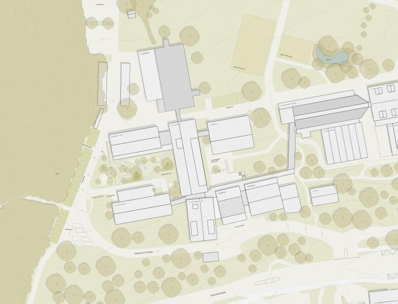 Lageplan des Forschungsgebäudes WSL auf dem Campus Birmensdorf mit Gebäuden, Wegen und Grünflächen.