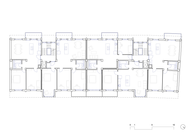 Grundriss des 6. Obergeschosses eines Mehrfamilienhauses von 1951 in der Luzerner Innenstadt.