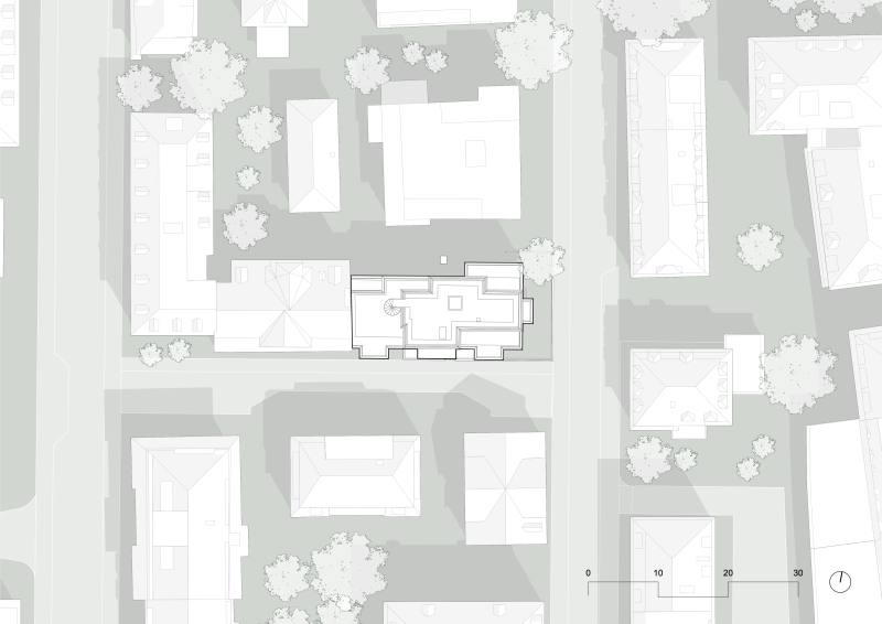 Lageplan eines Mehrfamilienhauses an der Weltistrasse im Quartier Enge in Zürich.