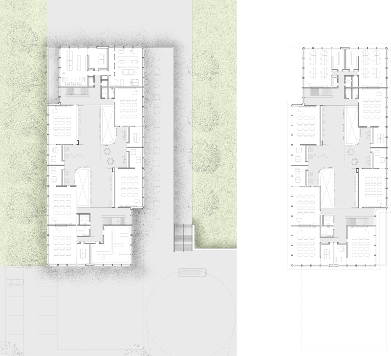 Grundrisse der Schulanlage Seefeld in Arbon mit flexiblen Lernlandschaften und Funktionsbereichen.